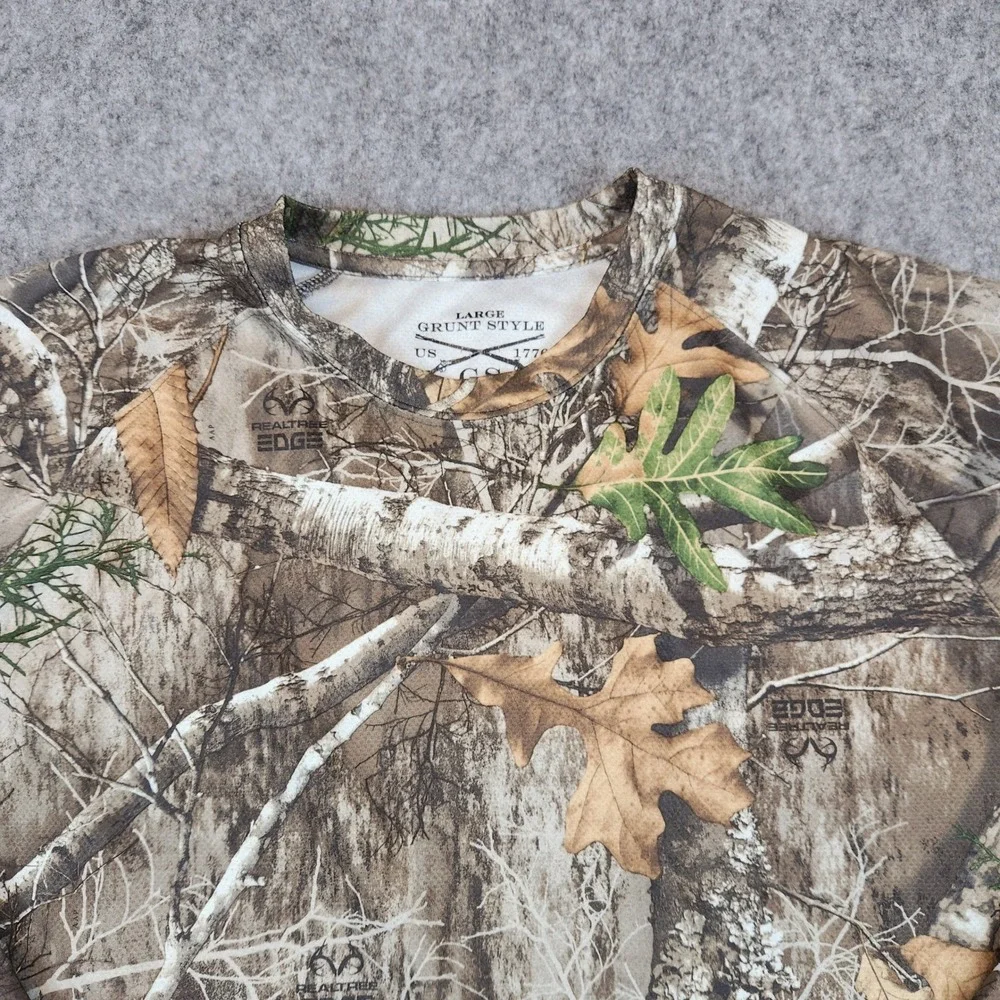 Grunt Style Realtree Edge Camo Shirt Men L Brown Hunting Fishing Performance Tee